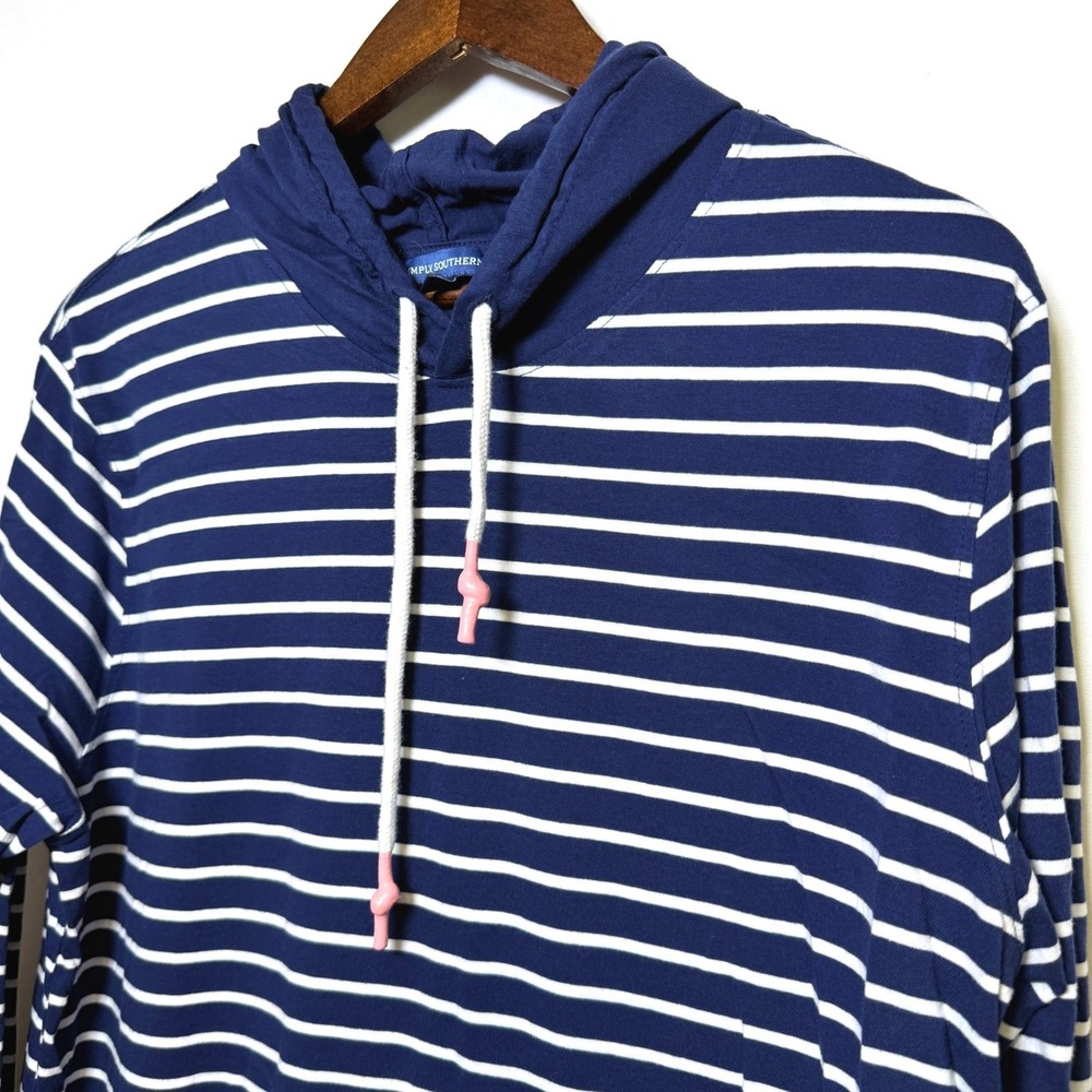 Simply Southern Navy Blue White Striped Hooded Long Sleeve Shirt XL Cotton